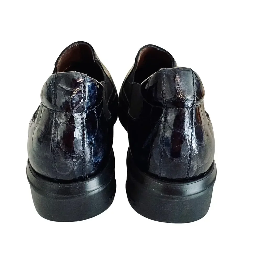 Wonders Spain Barbun Patent Leather Croc Embossed Wedge Platform Slip On Shoes